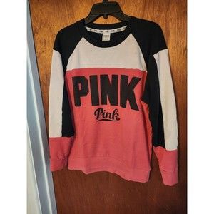 VS Victorias Secret PINK LOGO Campus  sweatshirt white black Colorblock M RARE
